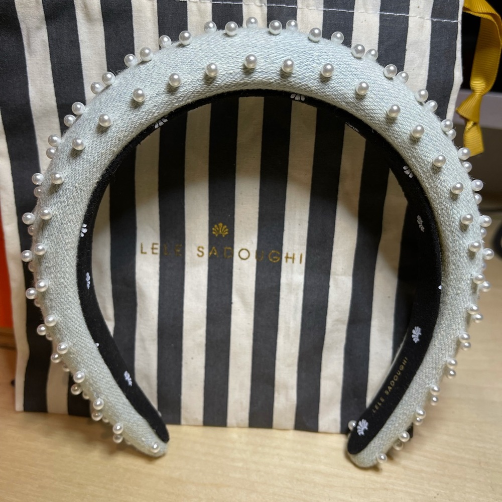 Lele Sadoughi Denim Slim Pearl Padded Headband